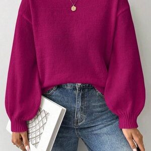 Emory Rose Loose Round Neck Lantern Sleeve Drop Shoulder Knit Sweater Size Large